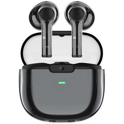 Recci REP-W50 Amber Wireless Earphones Transparent Design - Ασύρματα Ακουστικά Bluetooth με Θήκη Φόρτισης - Black (6955482518618)