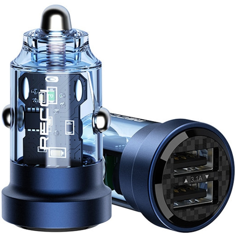 Recci Journey RCC-N16 - Διάφανος Φορτιστής Αυτοκινήτου με 2 x USB-A - 15.5W - Blue (6955482518380)