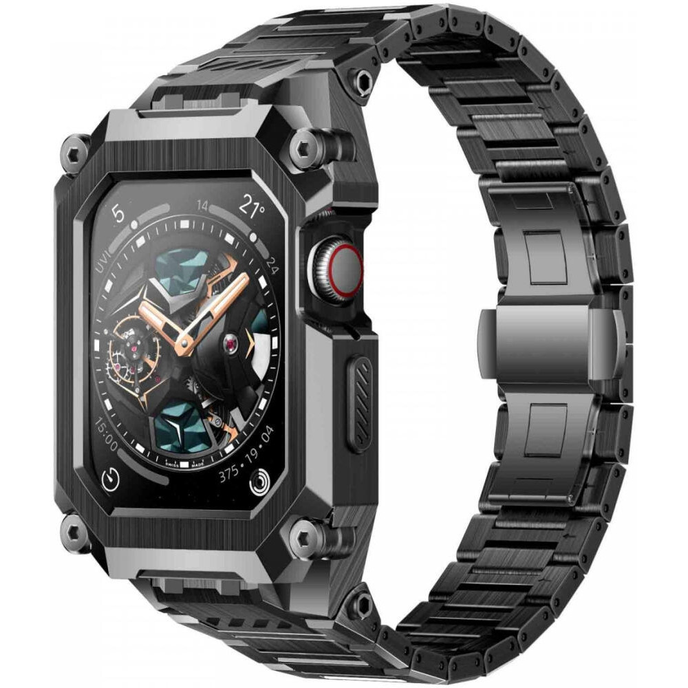 Supcase Unicorn Beetle Steel - Ανθεκτική Unibody Θήκη με Λουράκι από Ανοξείδωτο Ατσάλι - Apple Watch SE/9/8/7/6/5/4 (45/44mm) - Black (843439121027)