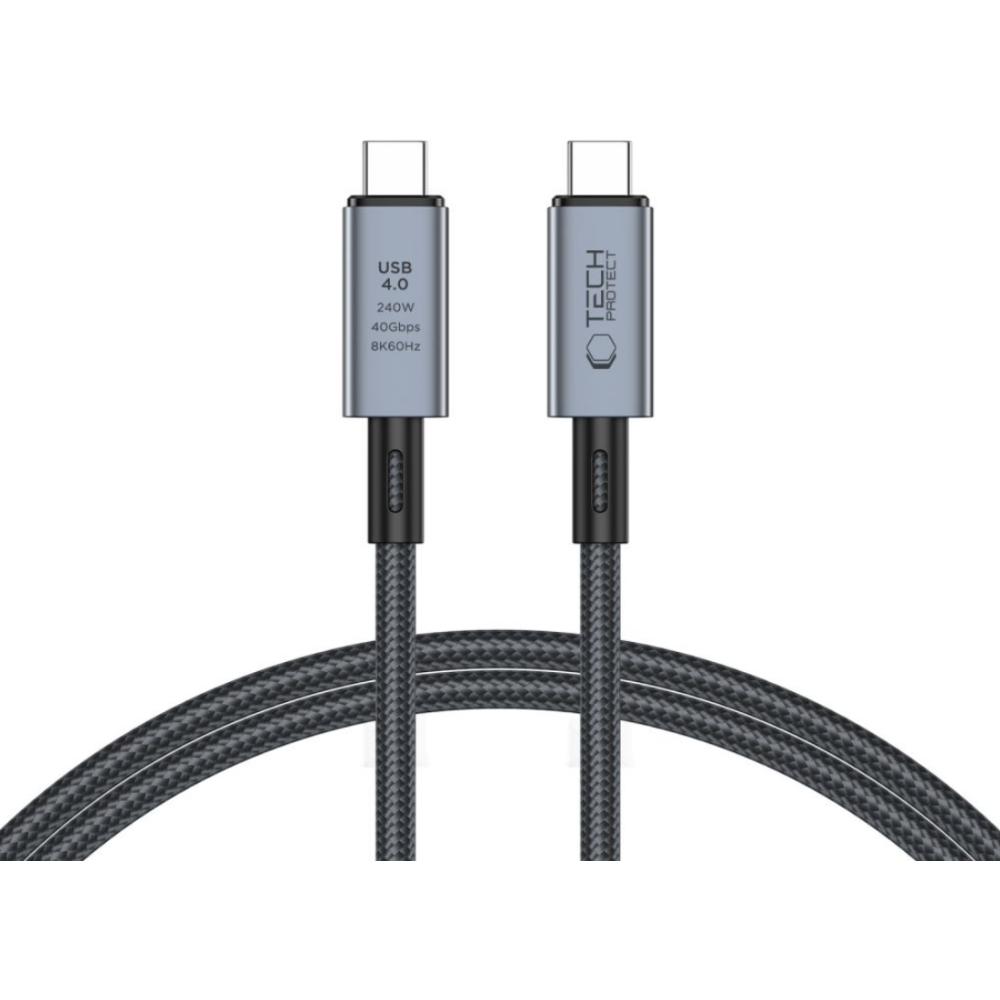 Tech-Protect Ultraboost Max Cable - Καλώδιο Φόρτισης και Μεταφοράς Δεδομένων USB4 Type-C 8K 40Gbps σε Type-C - 100cm - 240W - 5A - Grey (5906302308989)