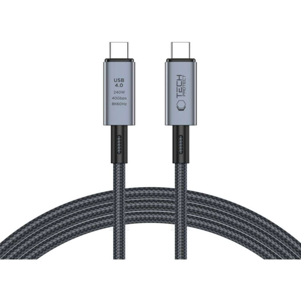 Tech-Protect Ultraboost Max Cable - Καλώδιο Φόρτισης και Μεταφοράς Δεδομένων USB4 Type-C 8K 40Gbps σε Type-C - 200cm - 240W - 5A - Grey (5906302308996)