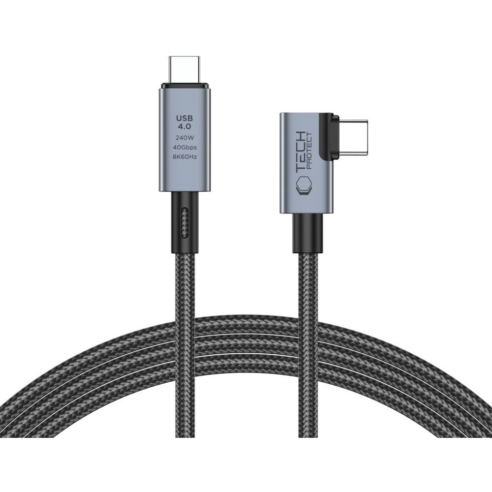 Tech-Protect Ultraboost Max "L" Cable - Καλώδιο Φόρτισης και Μεταφοράς Δεδομένων USB4 Type-C 8K 40Gbps σε Type-C Ορθή Γωνία - 150cm - 240W - 5A - Grey (5906302309252)
