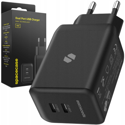 Spacecase SC006B Dual Port GaN USB Charger - Ταχυφορτιστής Ταξιδιού / Αντάπτορας με 2 x Type-C - 45W - Black (5905719109233)