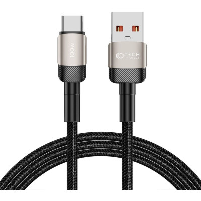 Tech-Protect Ultraboost Evo - Καλώδιο Φόρτισης και Μεταφοράς Δεδομένων USB-A σε Type-C - 200cm - 100W - 5A - Titanium (5906203690756)