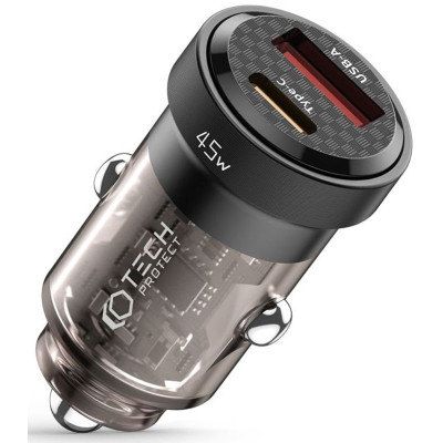 Tech-Protect CC45W 2 Port Car Charger - Φορτιστής Αυτοκινήτου με 1 x USB-A / 1 x Type-C - 45W - Black (9490713931707)