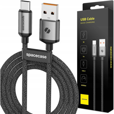 Spacecase USB-C Cable CL03 - Καλώδιο Φόρτισης και Μεταφοράς Δεδομένων USB-A σε Type-C - 100cm - 3A - Black (5905719109189)