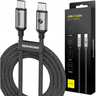 Spacecase USB-C Cable CL02 - Καλώδιο Φόρτισης και Μεταφοράς Δεδομένων Type-C σε Type-C - 200cm - 60W - Black (5905719109172)