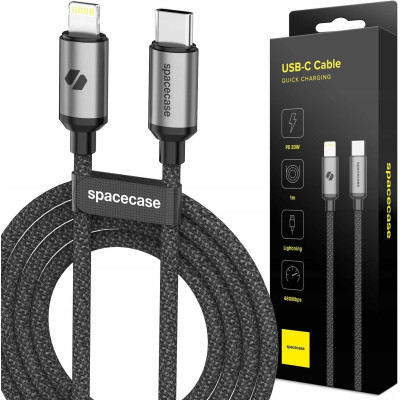 Spacecase USB-C to Lightning Cable CL05 - Καλώδιο Φόρτισης και Μεταφοράς Δεδομένων Type-C σε Lightning - 100cm - 20W - Black (5905719109202)