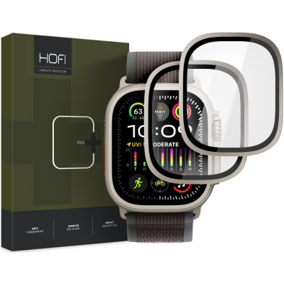 Hofi Premium Pro+ Tempered Glass Ring - Αντιχαρακτικό Γυαλί Προστασίας Οθόνης με Μεταλλικό Πλαίσιο - Apple Watch Ultra 3 / Ultra 2 / Ultra 1 49mm - Titanium - 2 Τεμάχια (5906302309993)