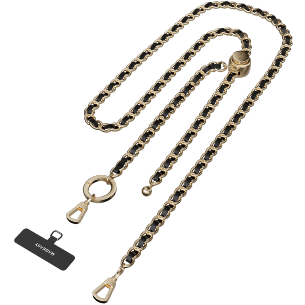 SwitchEasy MagEasy Leather Chain Strap Classic & Strap Card - Μεταλλικό Αποσπώμενο Λουράκι Λαιμού για Θήκες Κινητών iPhone - Black / Matte Gold (MPHIPH222BO23)
