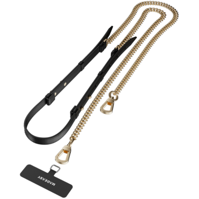 SwitchEasy MagEasy Leather Chain Strap Modern & Strap Card - Μεταλλικό Αποσπώμενο Λουράκι Λαιμού για Θήκες Κινητών iPhone - Black / Matte Gold (MPHIPH224BO23)
