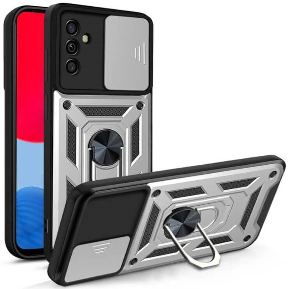 Ανθεκτική Θήκη με Κάλυμμα για την Κάμερα & Μεταλλικό Ring Holder - Samsung Galaxy M55 - Bodycell Armor Slide - Silver (5206015075308)