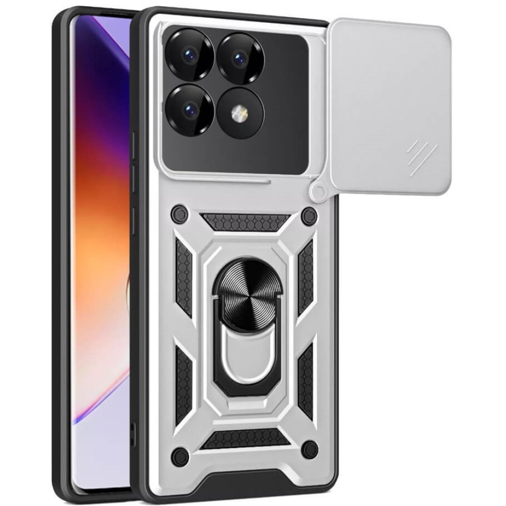 Ανθεκτική Θήκη με Κάλυμμα για την Κάμερα & Μεταλλικό Ring Holder - Xiaomi Poco F6 Pro - Bodycell Armor Slide - Silver (5206015075360)