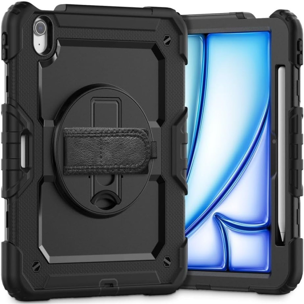 Tech-Protect Solid 360 - Ανθεκτική Θήκη με Λαβή / Backstand / Ζώνη Μεταφοράς - Apple iPad Air 7 2025 11" / Air 6 2024 11" - Black (5906302308736)