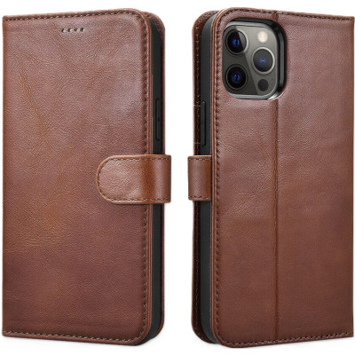 iCarer Crazy Horse Real Leather Detachable 2 in 1 Wallet - Δερμάτινη Θήκη / Πορτοφόλι με RFID - Apple iPhone 12 Pro Max - Coffee (WMI1208-CO)
