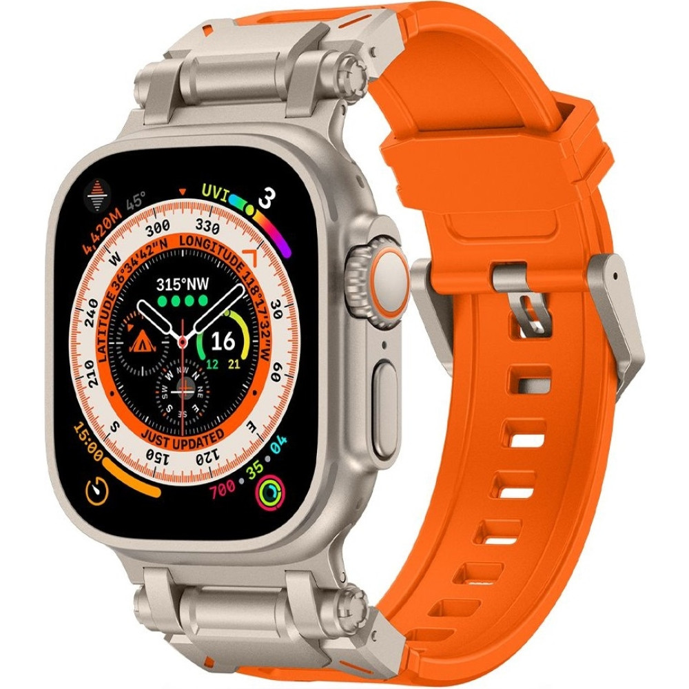 Tech-Protect Delta Pro - Premium Λουράκι Σιλικόνης Apple Watch Ultra2/Ultra1/SE/10/9/8/7/6/5/4 (49/46/45/44mm) - Orange / Titanium (5906302310647)