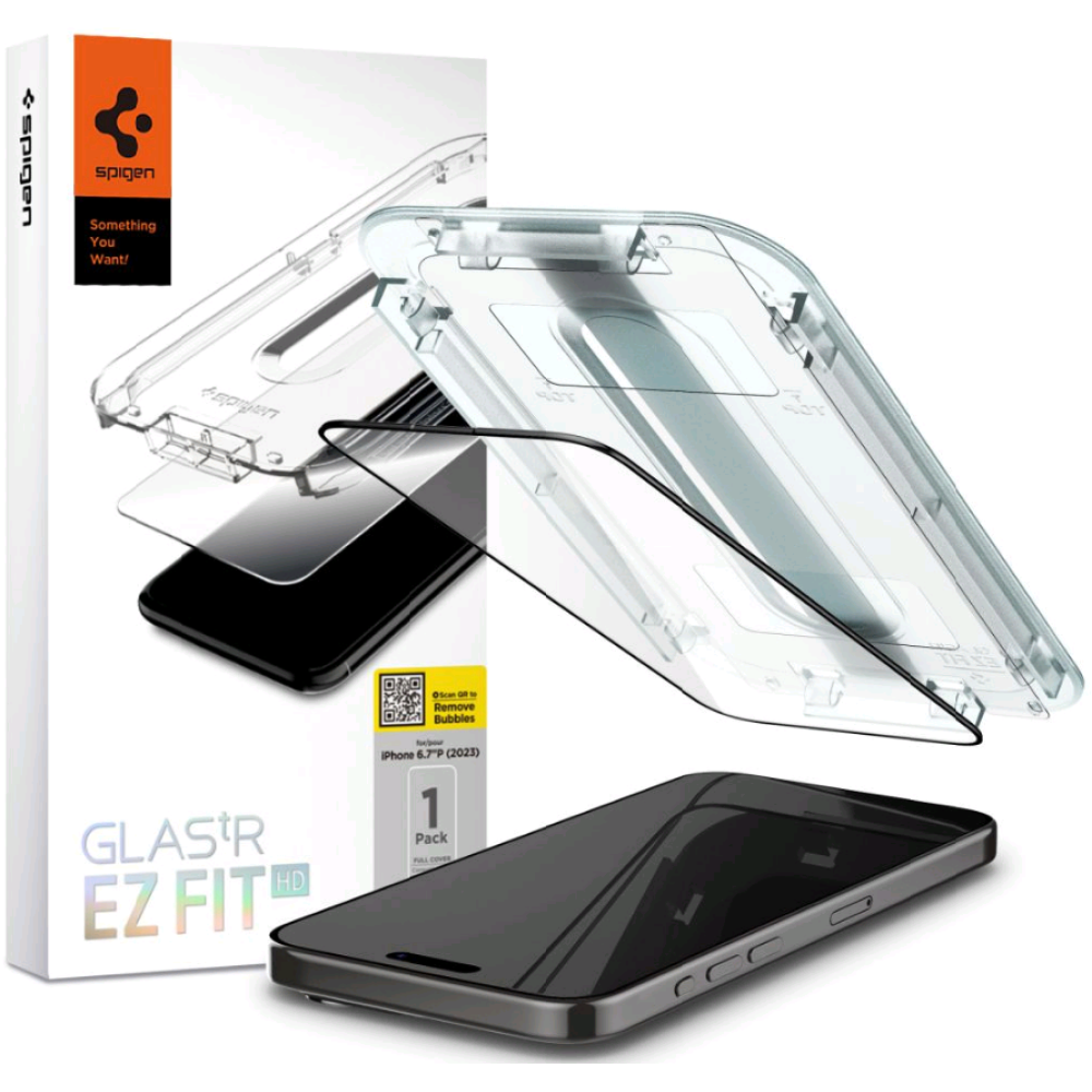 Αντιχαρακτικό Γυαλί Προστασίας Apple iPhone 15 Pro Max - Spigen Tempered Glass GLAS.tR EZ Fit HD FullFace Οθόνης - Black (AGL06879)