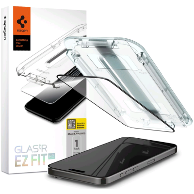 Αντιχαρακτικό Γυαλί Προστασίας Apple iPhone 15 Pro Max - Spigen Tempered Glass GLAS.tR EZ Fit HD FullFace Οθόνης - Black (AGL06879)