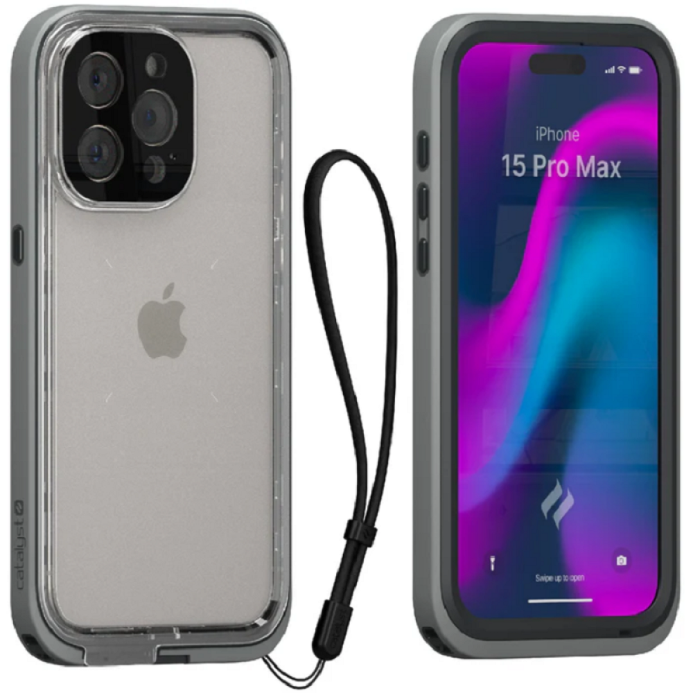 Θήκη Apple iPhone 15 Pro Max - Catalyst Total Protection Διάφανη Αδιάβροχη - Titanium Gray (CATIPHO15GRYLP)