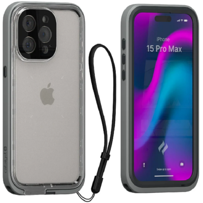 Θήκη Apple iPhone 15 Pro Max - Catalyst Total Protection Διάφανη Αδιάβροχη - Titanium Gray (CATIPHO15GRYLP)