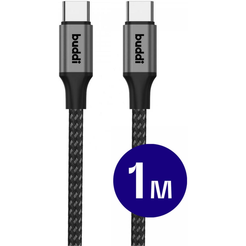 Buddi Flex - Καλώδιο Φόρτισης και Μεταφοράς Δεδομένων Type-C σε Type-C - 100cm - 60W - Black - 5 Έτη Εγγύηση (8719246445996)
