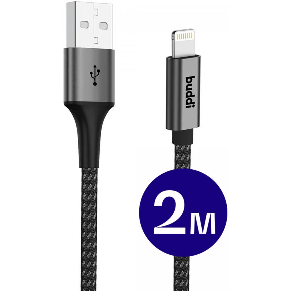 Buddi Flex - Καλώδιο Φόρτισης και Μεταφοράς Δεδομένων USB-A σε Lightning - 200cm - 12W - Black - 5 Έτη Εγγύηση (8719246446122)