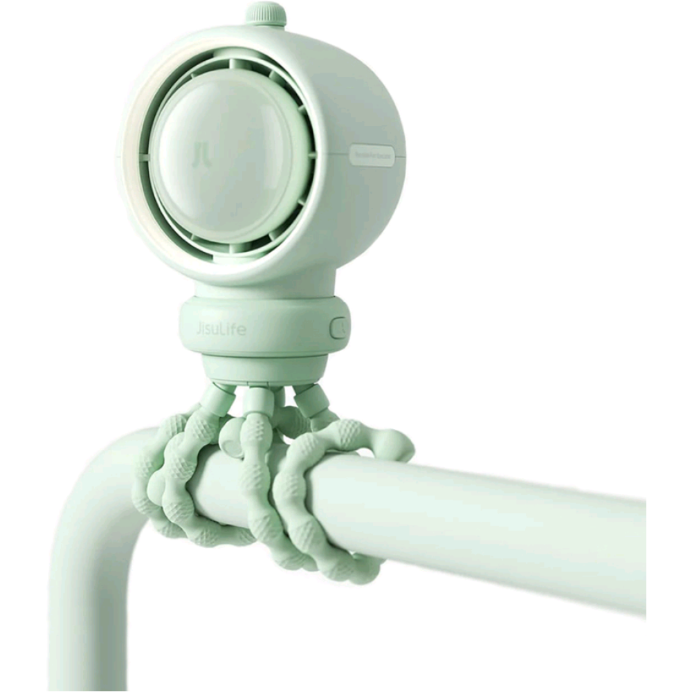JisuLife Stroller Fan Life2 S - Φορητό Επαναφορτιζόμενο Ανεμιστηράκι με Ψηφιακή Οθόνη LED / Φωτάκι Νυκτός / Φίλτρο Καθαρισμού Αέρα / 100 Ταχύτητες & Ρυθμιζόμενη Αποσπώμενη Βάση - 5000mAh - Mint Green (6975061533139)