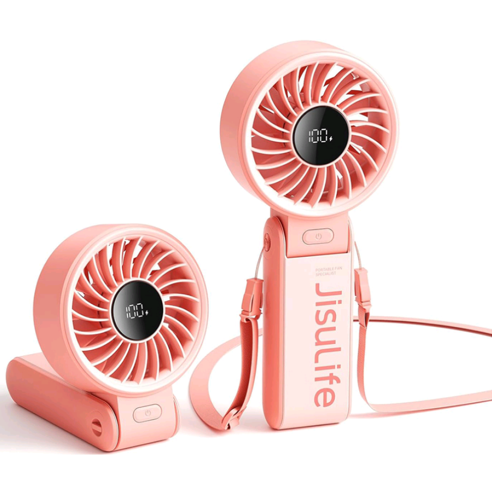 JisuLife Handheld Fan Life7 - Φορητό Επαναφορτιζόμενο Ανεμιστηράκι Χειρός / Γραφείου με Ψηφιακή Οθόνη LED & Λουράκι Λαιμού - 3600mAh - Pink (6975061532545)