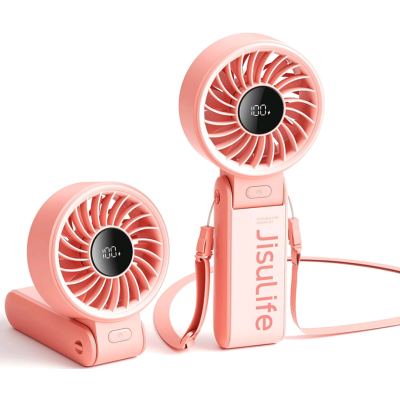 JisuLife Handheld Fan Life7 - Φορητό Επαναφορτιζόμενο Ανεμιστηράκι Χειρός / Γραφείου με Ψηφιακή Οθόνη LED & Λουράκι Λαιμού - 3600mAh - Pink (6975061532545)
