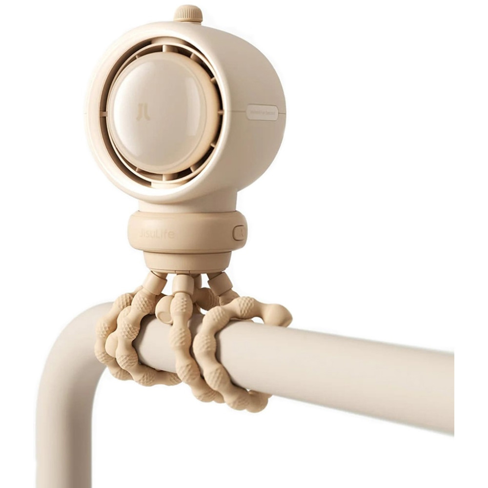 JisuLife Stroller Fan Life2 S - Φορητό Επαναφορτιζόμενο Ανεμιστηράκι με Ψηφιακή Οθόνη LED / Φωτάκι Νυκτός / Φίλτρο Καθαρισμού Αέρα / 100 Ταχύτητες & Ρυθμιζόμενη Αποσπώμενη Βάση - 5000mAh - Brown (6975061533146)