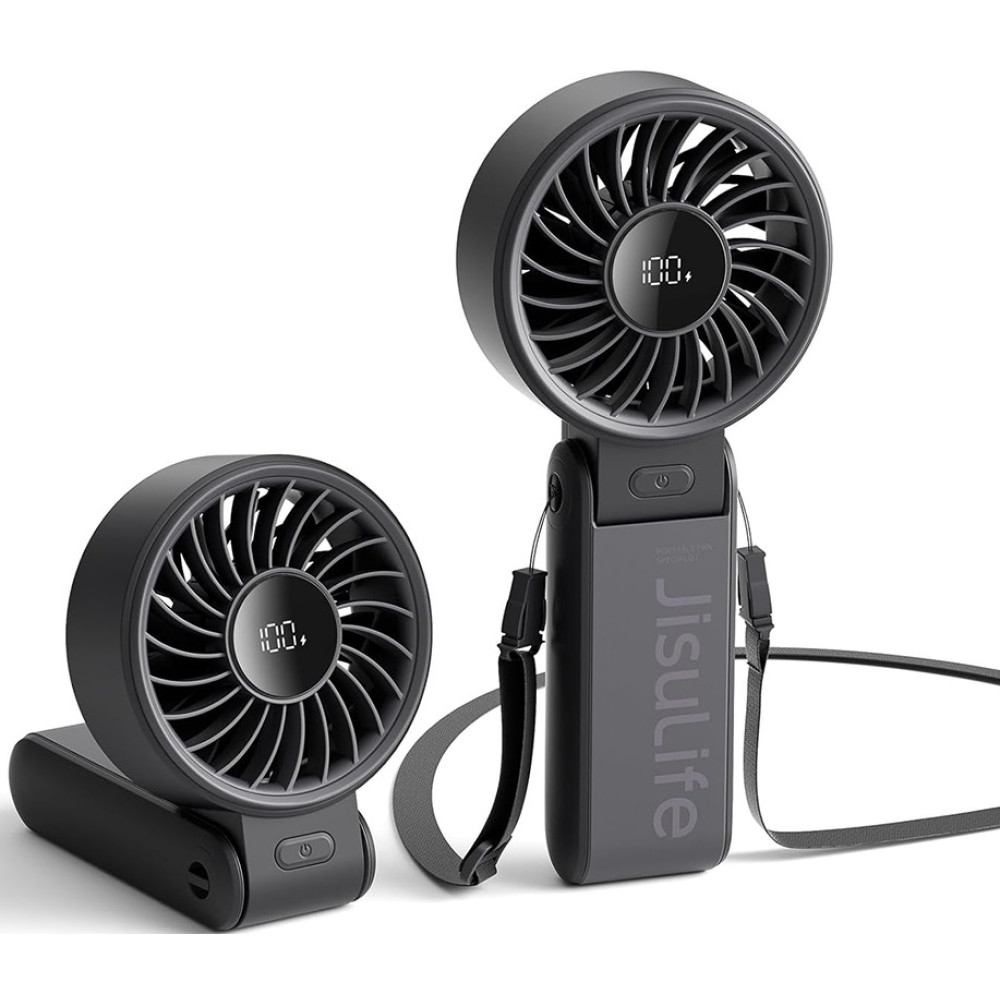 JisuLife Handheld Fan Life7 - Φορητό Επαναφορτιζόμενο Ανεμιστηράκι Χειρός / Γραφείου με Ψηφιακή Οθόνη LED & Λουράκι Λαιμού - 3600mAh - Black (6975061532569)