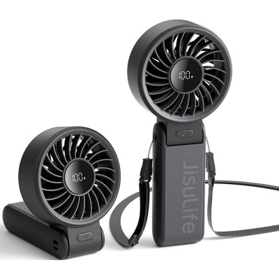 JisuLife Handheld Fan Life7 - Φορητό Επαναφορτιζόμενο Ανεμιστηράκι Χειρός / Γραφείου με Ψηφιακή Οθόνη LED & Λουράκι Λαιμού - 3600mAh - Black (6975061532569)