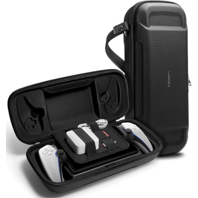 Spigen Pouch Rugged Armor Pro - Σκληρή Θήκη Μεταφοράς για Sony PlayStation Portal Remote Player με Ενσωματωμένη Θήκη για Apple AirTag & Λουράκι Χειρός - Black (AFA07236)