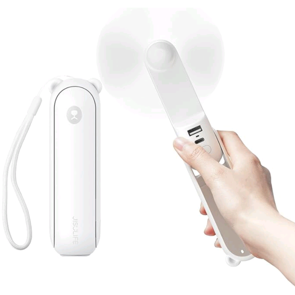 JisuLife Handheld Fan Life8 Plus - Φορητό Επαναφορτιζόμενο Ανεμιστηράκι με Λουράκι Χειρός / Φακός 60 Lumens & PowerBank με 1 x Θύρα USB-A - 4500mAh - White (6975061531005)