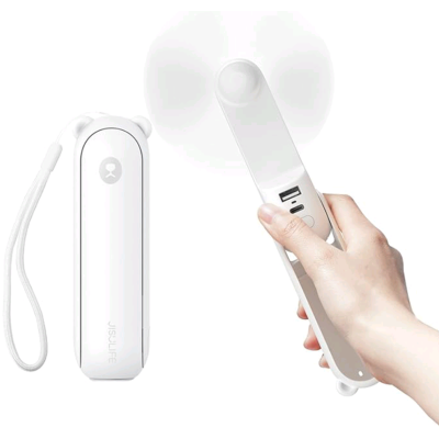 JisuLife Handheld Fan Life8 Plus - Φορητό Επαναφορτιζόμενο Ανεμιστηράκι με Λουράκι Χειρός / Φακός 60 Lumens & PowerBank με 1 x Θύρα USB-A - 4500mAh - White (6975061531005)