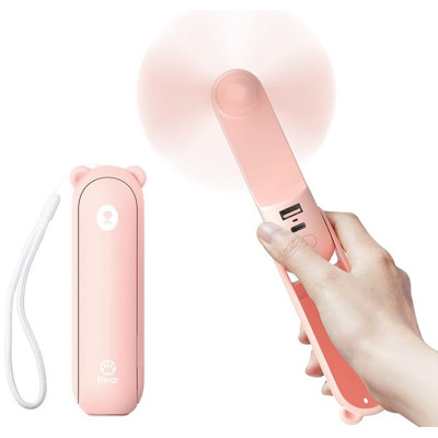 JisuLife Handheld Fan Life8 Plus - Φορητό Επαναφορτιζόμενο Ανεμιστηράκι με Λουράκι Χειρός / Φακός 60 Lumens & PowerBank με 1 x Θύρα USB-A - 4500mAh - Pink (6975061531029)