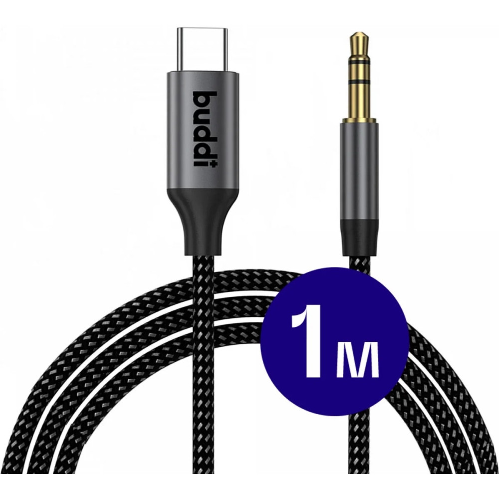 Buddi Flex - Καλώδιο Ήχου Type-C (Male) σε AUX Jack 3.5mm (Male) με DAC Τσιπ - 100cm - 5 Έτη Εγγύηση - Black (8719246449000)