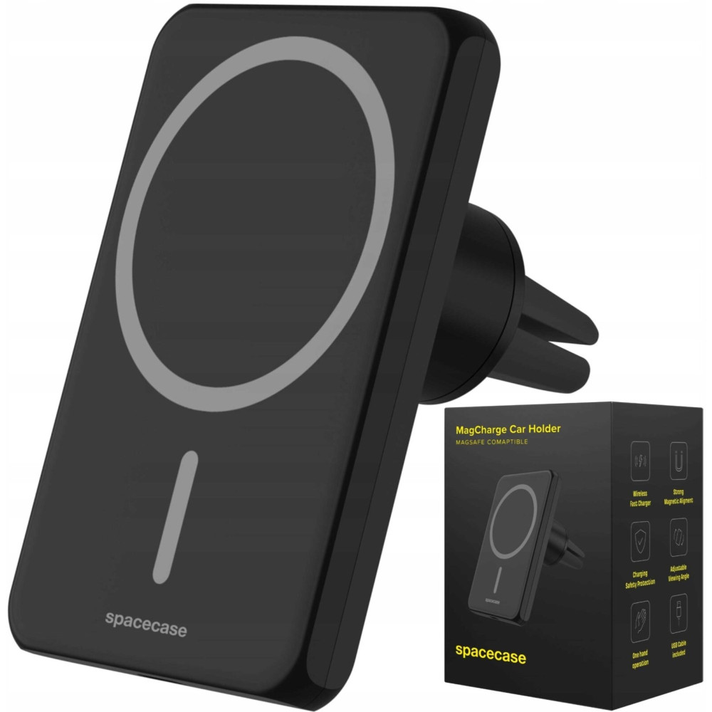 Spacecase WM1B MagCharge Car Holder - Μαγνητική Βάση Ασύρματης Φόρτισης για Κινητά MagSafe για Αεραγωγούς Αυτοκινήτων - 7.5W - Black (5905719110314)