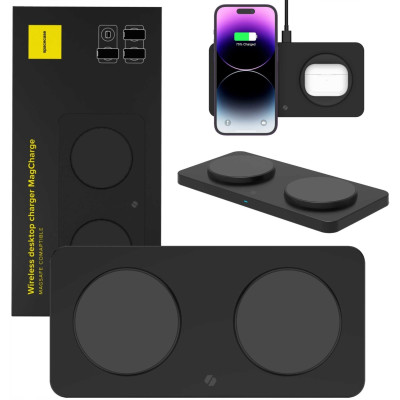 Spacecase WM3B Wireless Desktop Dual Charger MagCharge - Βάση Ασύρματης Φόρτισης MagSafe για iPhone 16 / 15 / 14 / 13 / 12 & AirPods - 15W - Black (5905719110352)