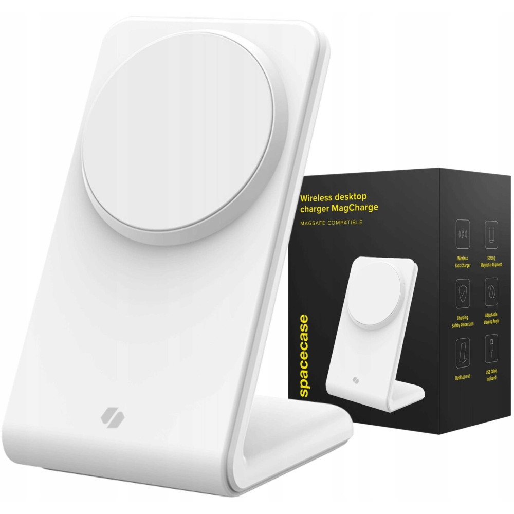 Spacecase WM2W Wireless Desktop Charger MagCharger - Βάση Ασύρματης Φόρτισης MagSafe για iPhone 16 / 15 / 14 / 13 / 12 - 15W - White (5905719110321)