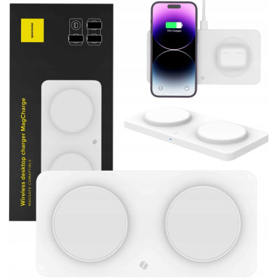 Spacecase WM3W Wireless Desktop Dual Charger MagCharge - Βάση Ασύρματης Φόρτισης MagSafe για iPhone 16 / 15 / 14 / 13 / 12 & AirPods - 15W - White (5905719110345)