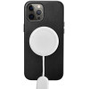 iCarer Real Leather Case with MagSafe - Δερμάτινη Θήκη MagSafe με Μεταλλικό Πλαίσιο Κάμερας - Apple iPhone 12 Pro Max - Black (WMI1217-BK)