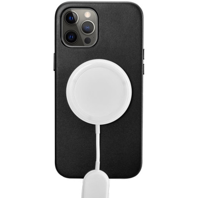 iCarer Real Leather Case with MagSafe - Δερμάτινη Θήκη MagSafe με Μεταλλικό Πλαίσιο Κάμερας - Apple iPhone 12 Pro Max - Black (WMI1217-BK)