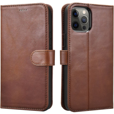 iCarer Crazy Horse Real Leather Detachable 2 in 1 Wallet - Δερμάτινη Θήκη / Πορτοφόλι με RFID - Apple iPhone 12 / 12 Pro - Coffee (WMI1207-CO)