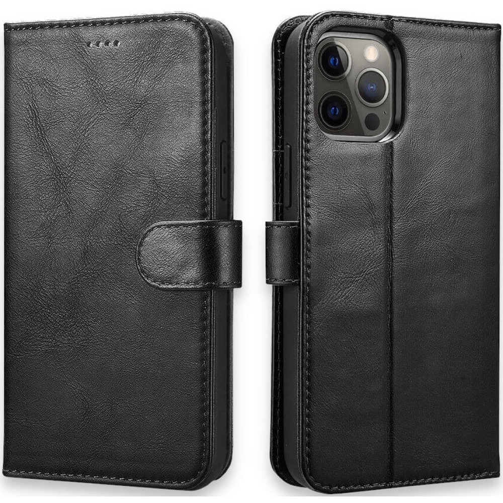 iCarer Crazy Horse Real Leather Detachable 2 in 1 Wallet - Δερμάτινη Θήκη / Πορτοφόλι με RFID - Apple iPhone 12 / 12 Pro - Black (WMI1207-BK)
