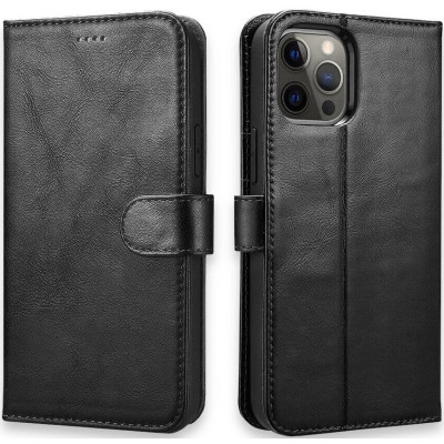 iCarer Crazy Horse Real Leather Detachable 2 in 1 Wallet - Δερμάτινη Θήκη / Πορτοφόλι με RFID - Apple iPhone 12 / 12 Pro - Black (WMI1207-BK)