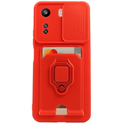 Bodycell Multifunction - Ανθεκτική Θήκη Xiaomi Redmi 13C 4G / Poco C65 με Λουράκι Λαιμού / Κάλυμμα Κάμερας / Ring Holder / Υποδοχή Κάρτας - Red (5206015073069)