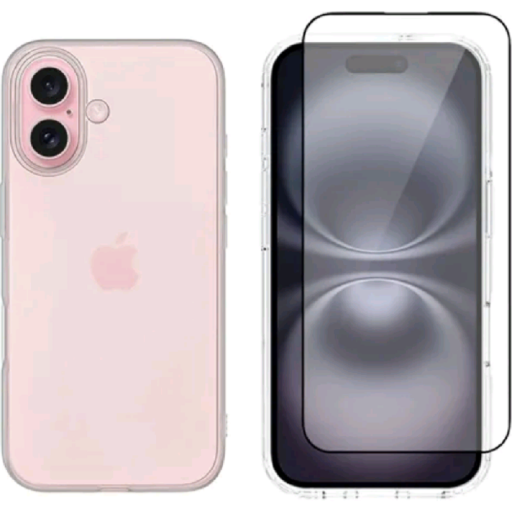 Θήκη & Αντιχαρακτικό Γυαλί Προστασίας Apple iPhone 16 - Vivid Set Gelly Case Σετ Διάφανη Σιλικόνης & Full Face Tempered Glass Οθόνης - Transparent / Black (VIGELLY496GLASSBK)