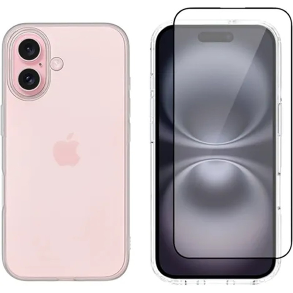 Θήκη & Αντιχαρακτικό Γυαλί Προστασίας Apple iPhone 16 Plus - Vivid Set Gelly Case Σετ Διάφανη Σιλικόνης & Full Face Tempered Glass Οθόνης - Transparent / Black (VIGELLY495GLASSBK)