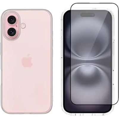 Θήκη & Αντιχαρακτικό Γυαλί Προστασίας Apple iPhone 16 Plus - Vivid Set Gelly Case Σετ Διάφανη Σιλικόνης & Full Face Tempered Glass Οθόνης - Transparent / Black (VIGELLY495GLASSBK)